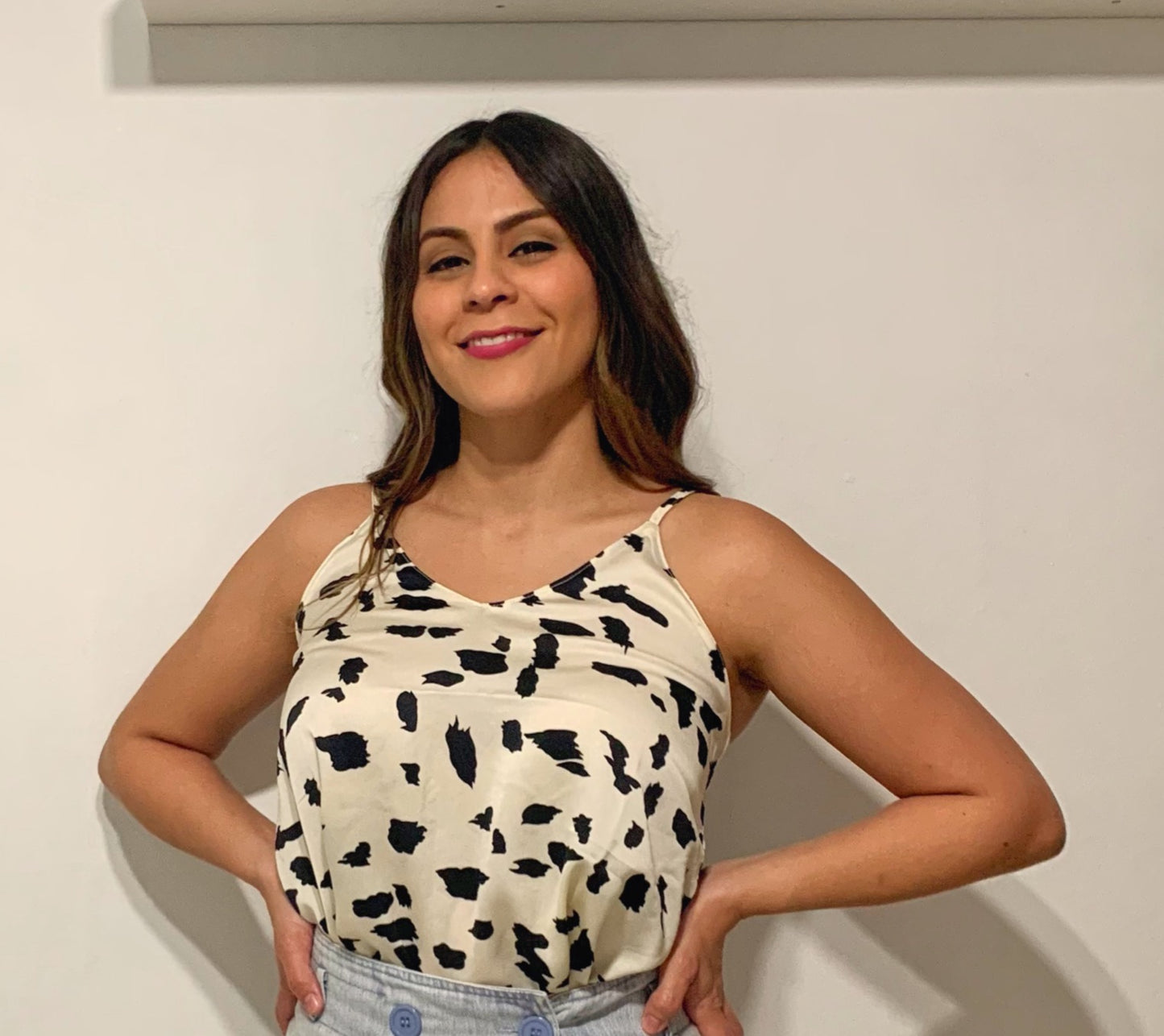 Women Top, Ivory with Black, Small to Large