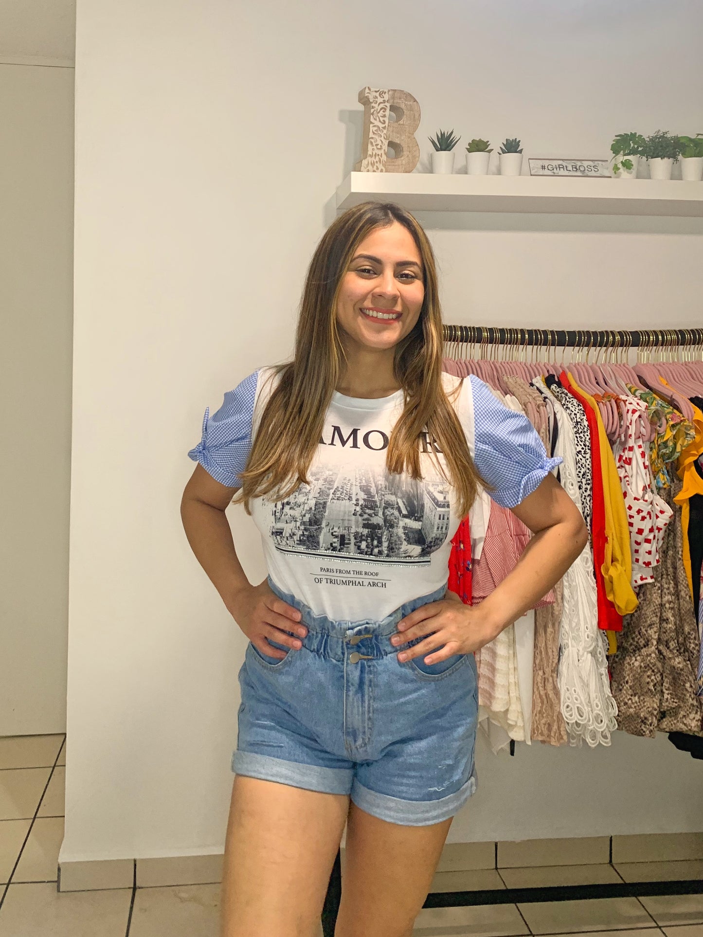 Women T-Shirt, White with Blue, Small to Large
