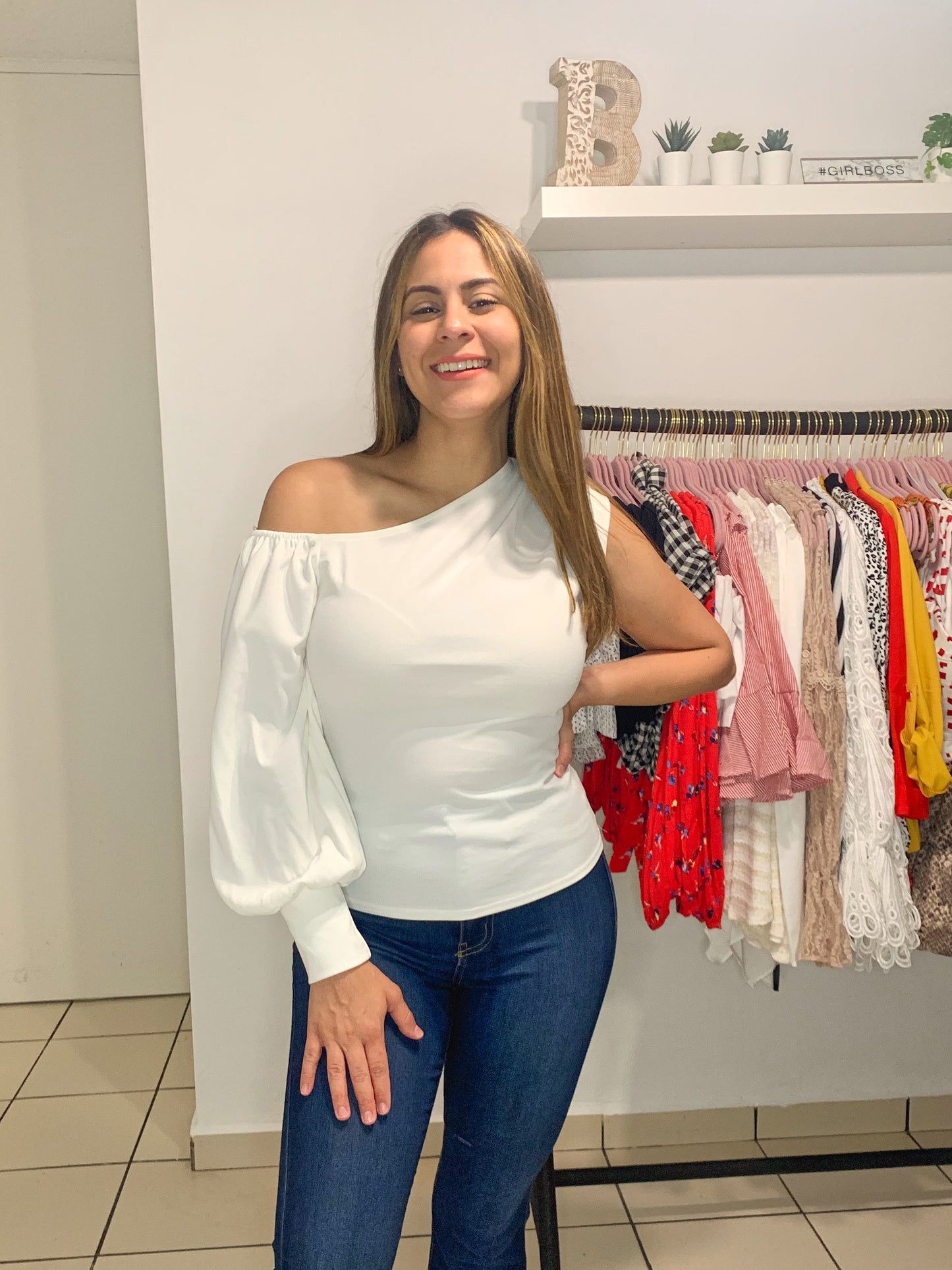 Women Assymmetrical One Shoulder, White, Small to Large