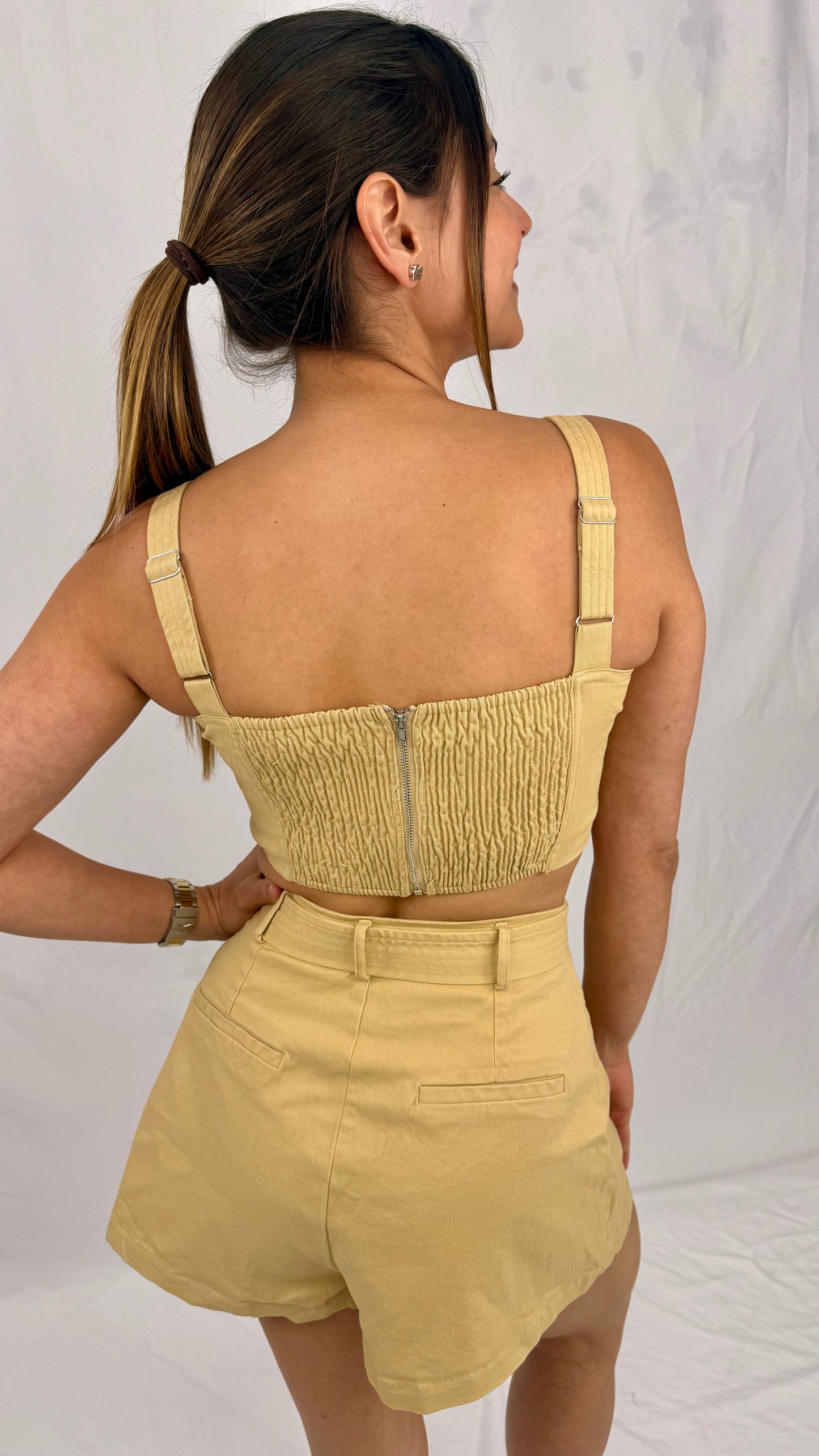 Renacer: Beige Cotton Top And Short Set