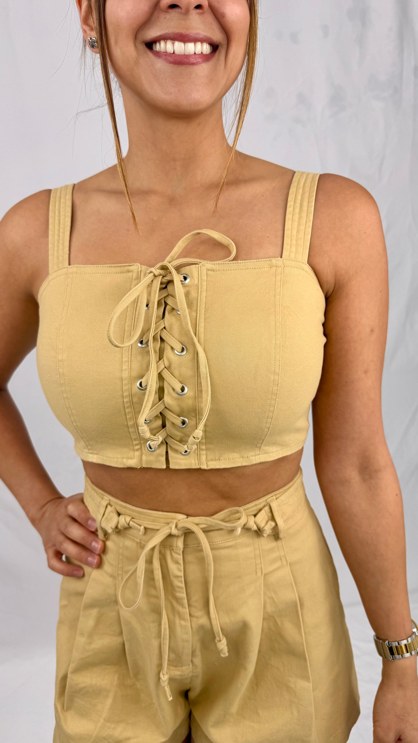 Renacer: Beige Cotton Top And Short Set