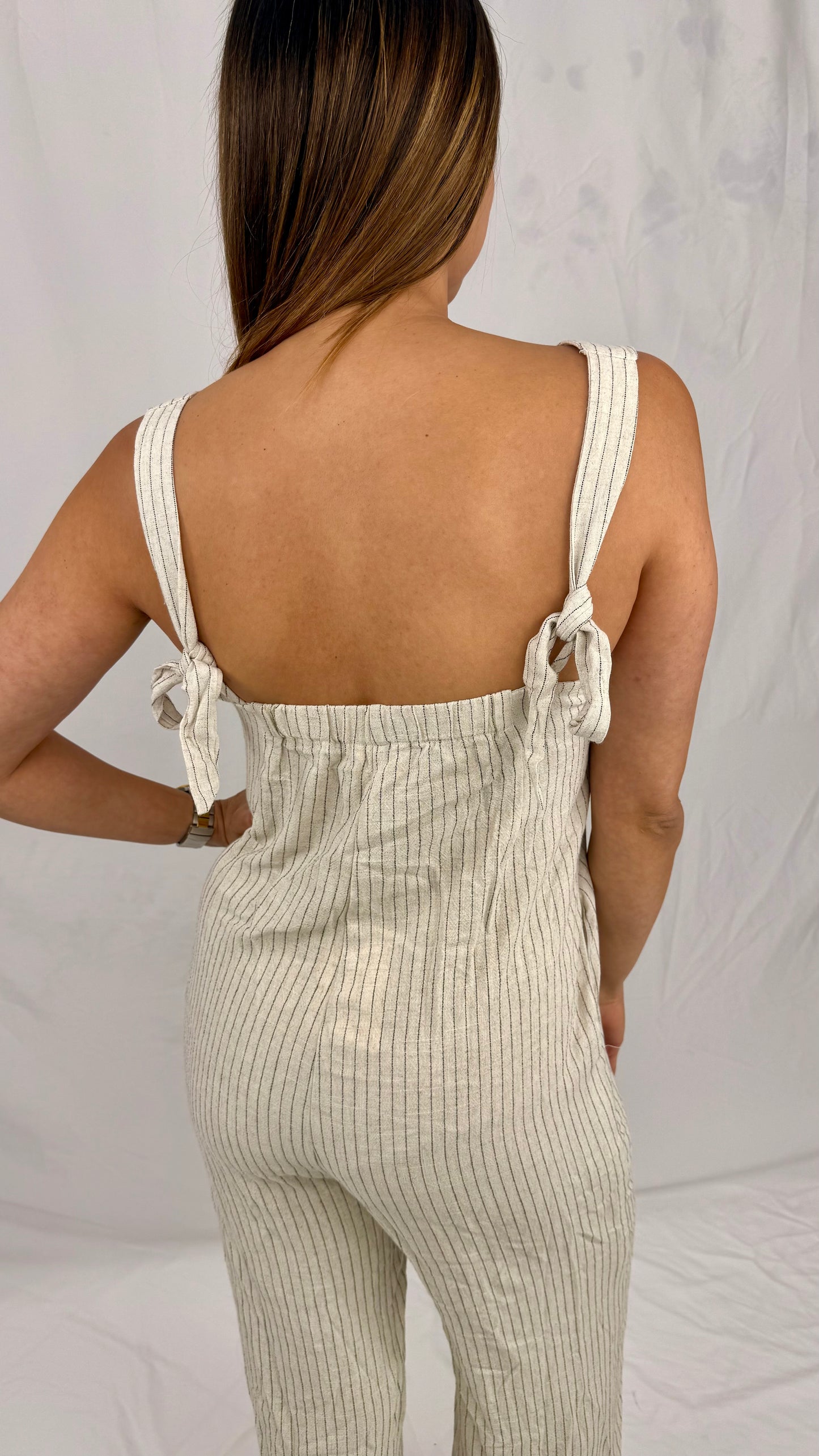 Renacer: Oatmeal & Black Stripe, Viscose & Linen, Jumpsuit