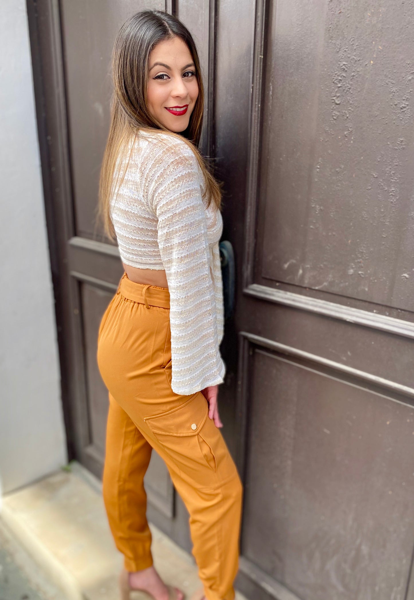 Women Cargo Pants, Camel, Medium to Large