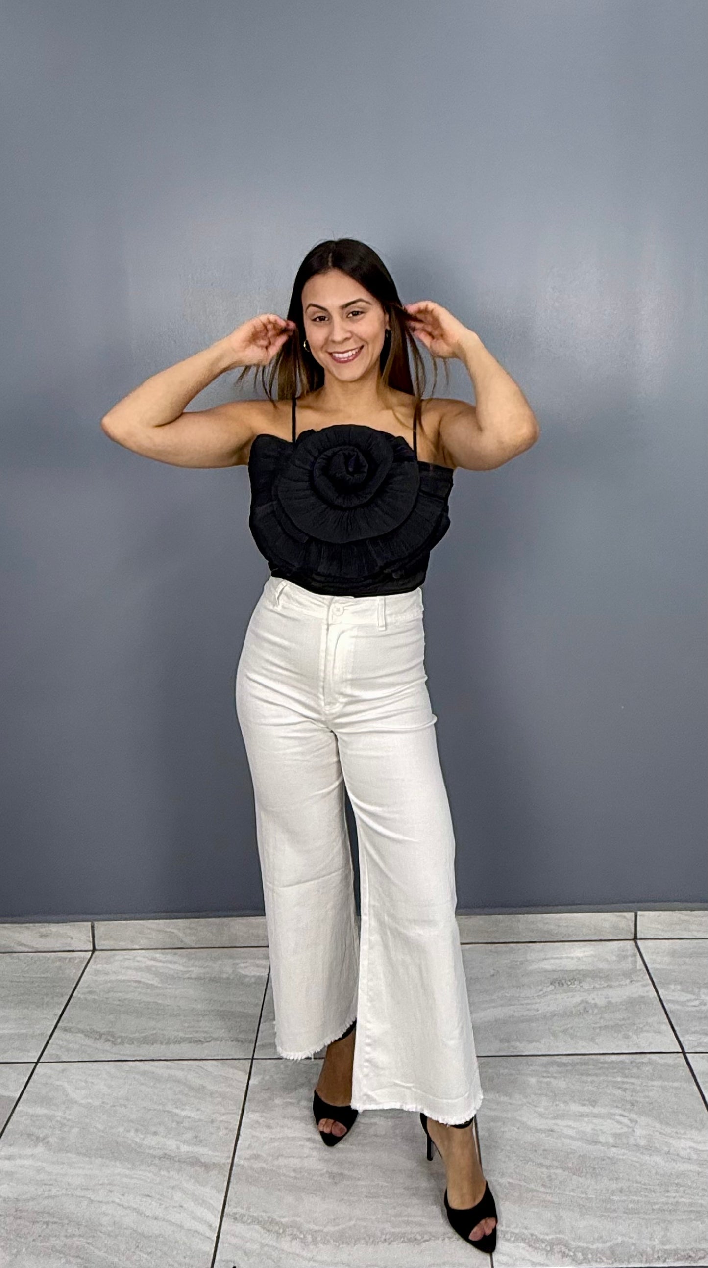 Black Flower Top, Cotton, Small, Medium & Large