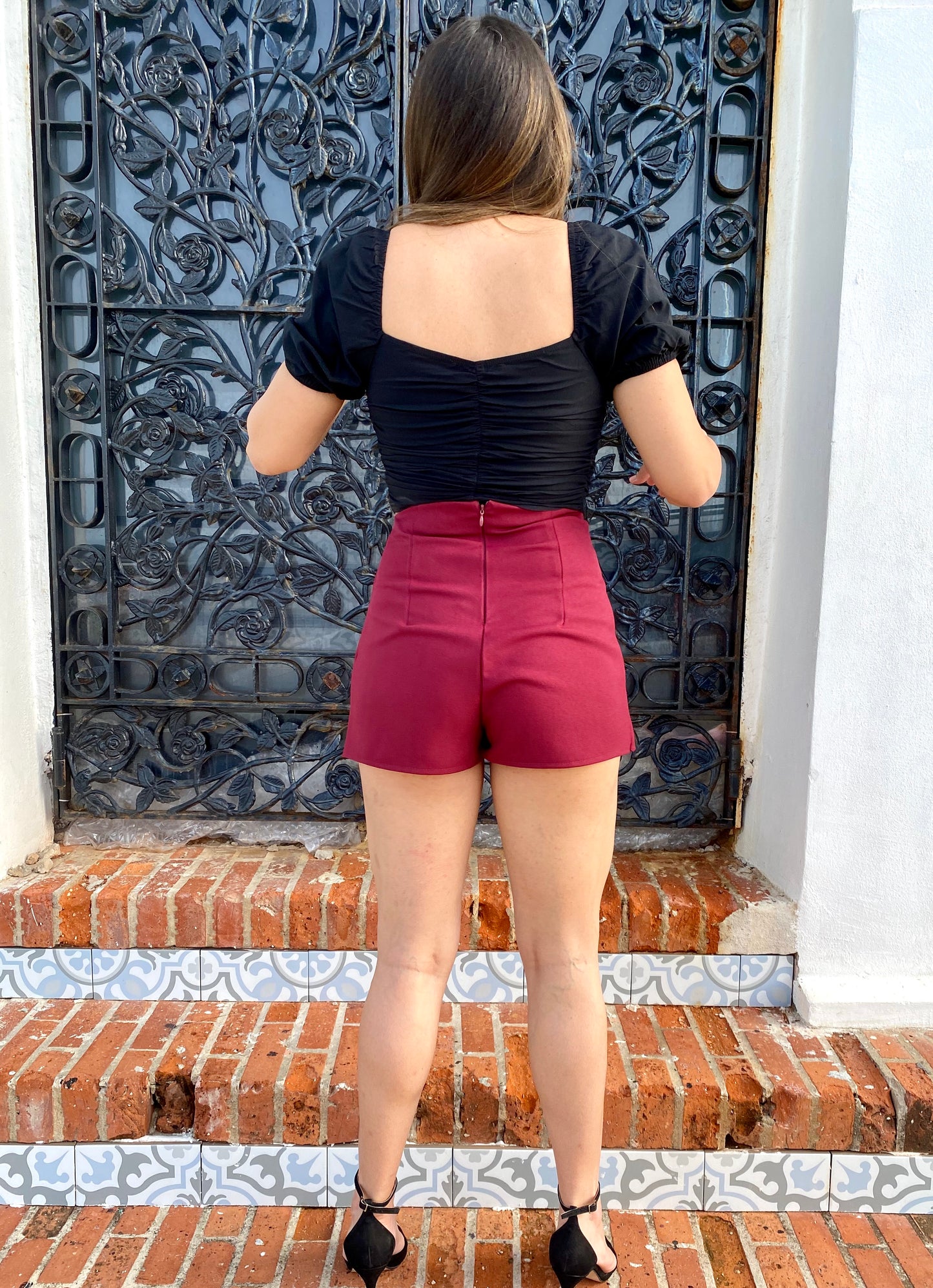 Women High Waist Skort, Burgundy, Small to Large