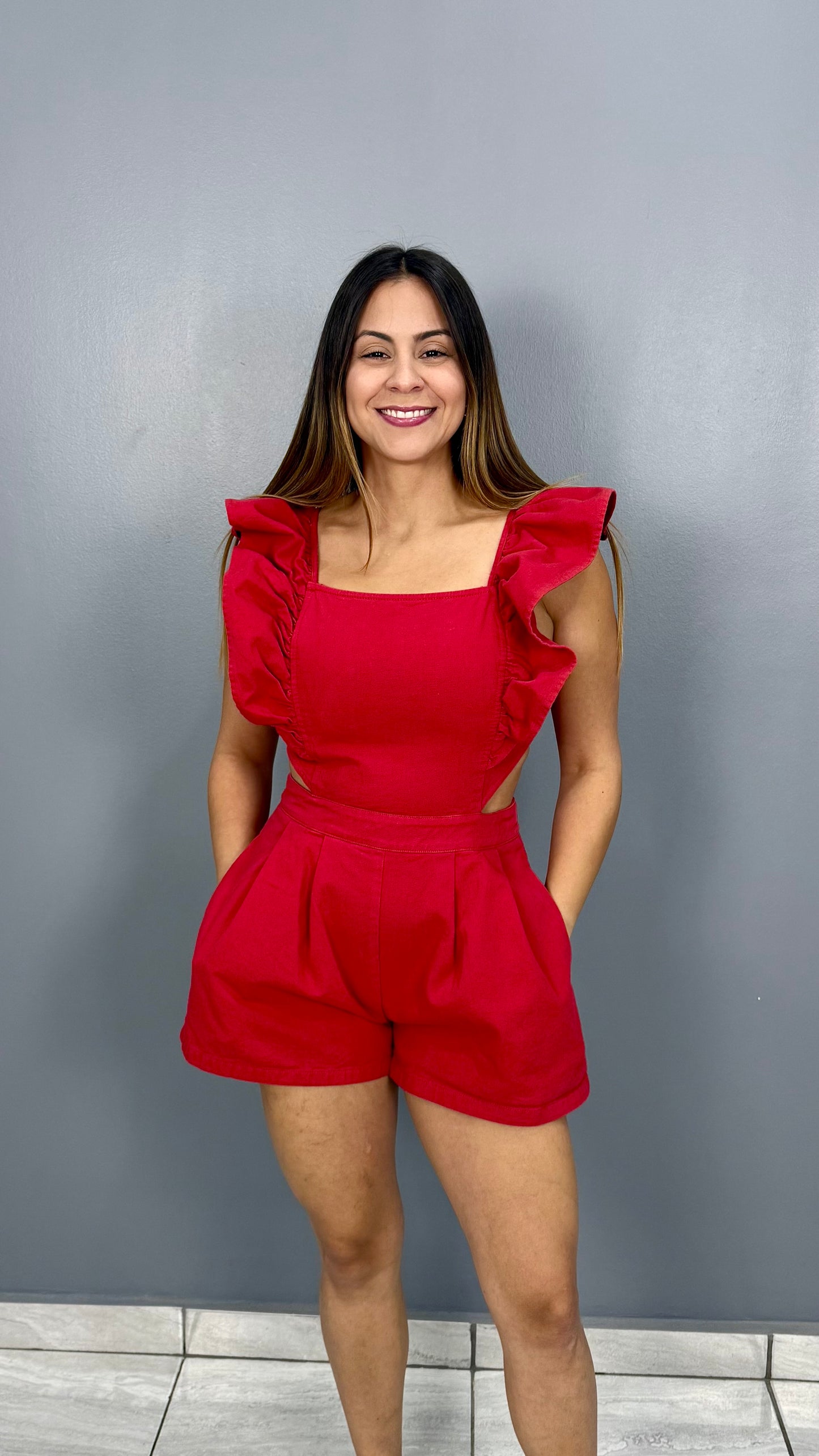 Red Romper, Cotton, Small, Medium, Large & Xlarge
