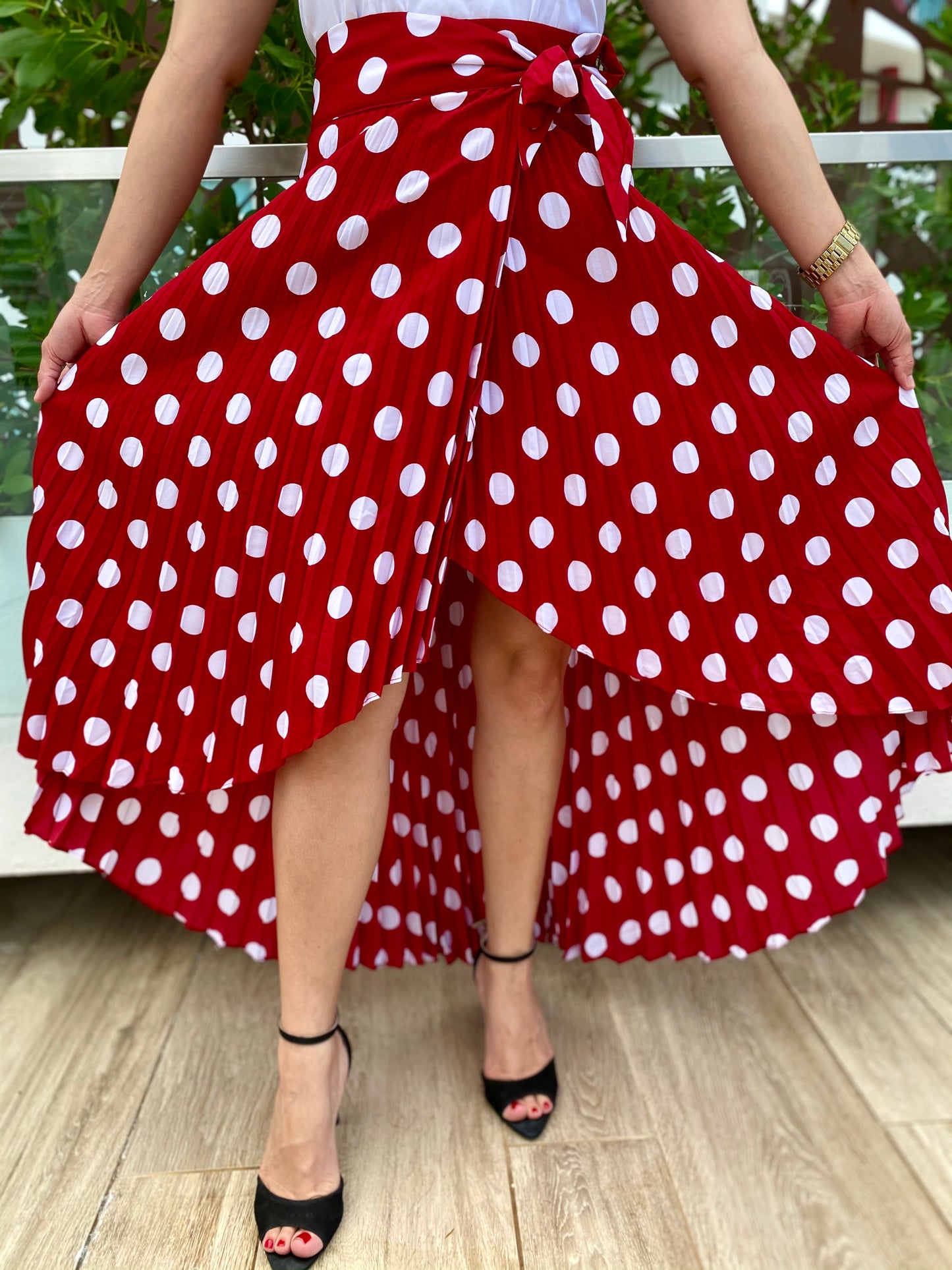 Women Skirt, Red Polka Dots, Small to Large