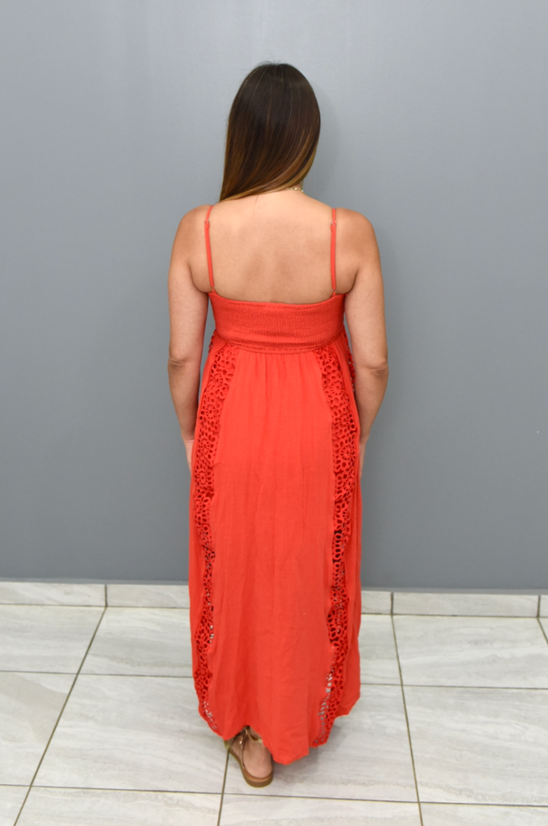 Coral Red, Cotton Dress, Small, Medium & Large