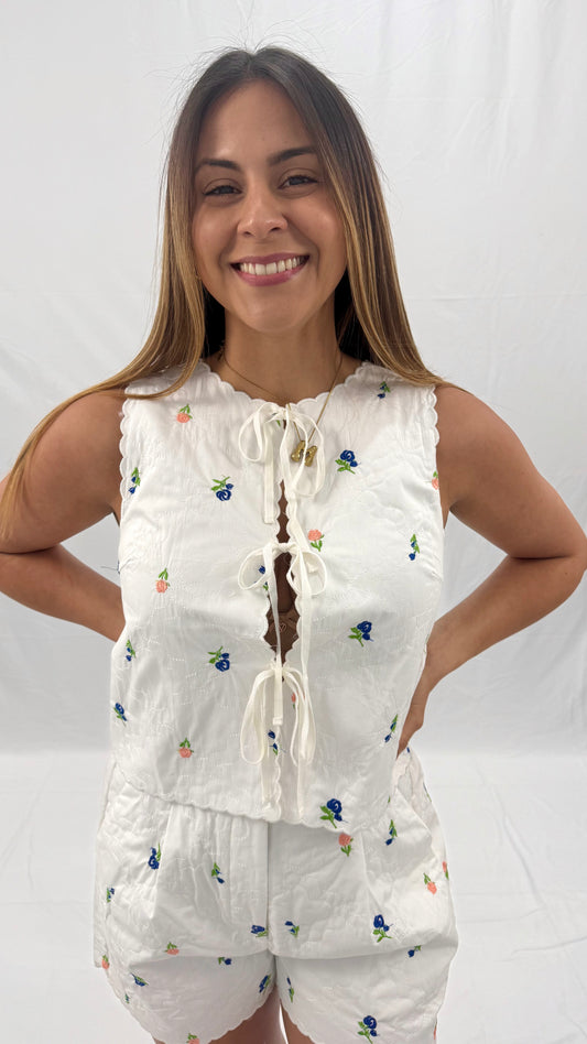 White and Flowers Cotton Top, Small, Medium & Large