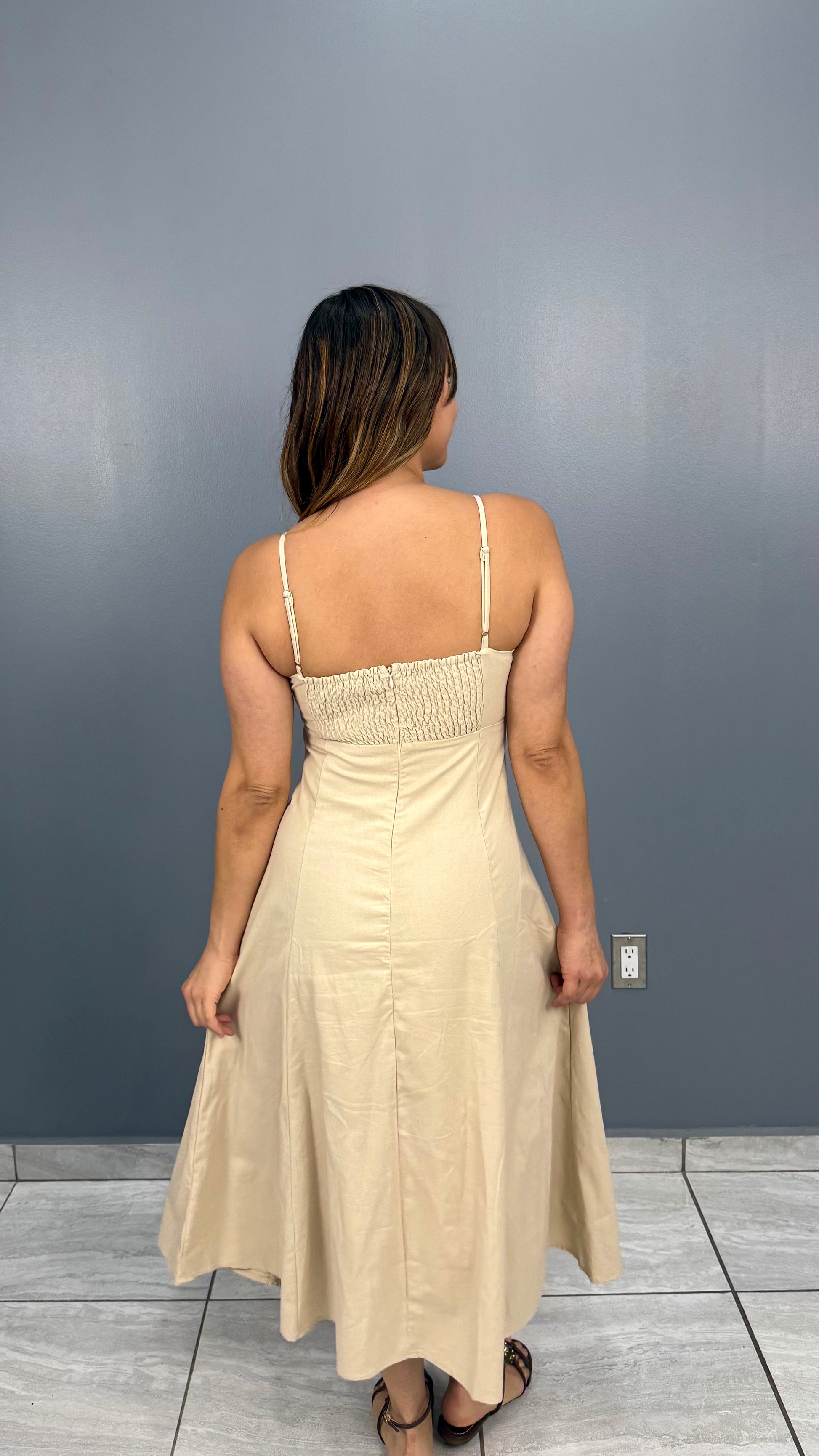 Beige Linen Midi Dress, Small, Medium & Large – Bela Boutique PR