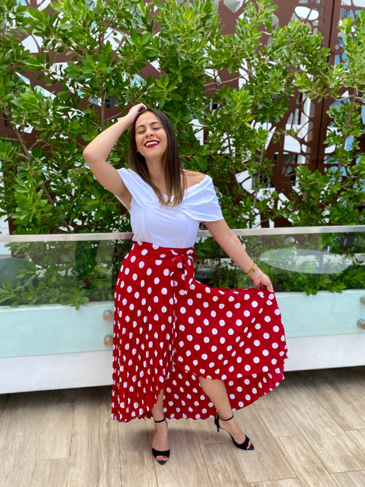 Women Skirt, Red Polka Dots, Small to Large