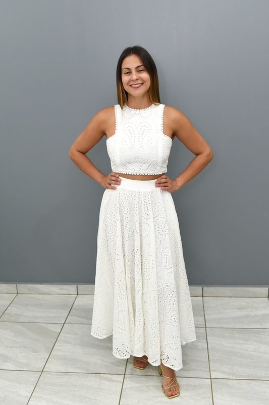 White Eyelet Set, Cotton, Small, Medium & Large